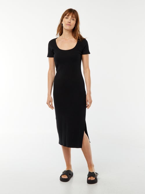 Halflange jurk met korte mouw en split - Kiabi