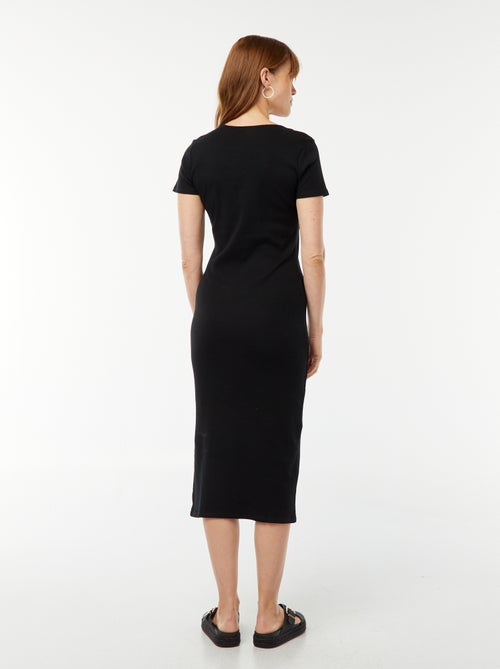 Halflange jurk met korte mouw en split - Kiabi