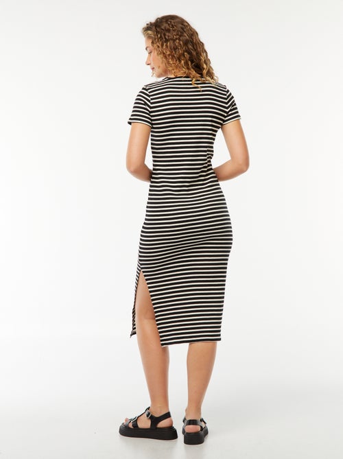 Halflange jurk met korte mouw en split - Kiabi