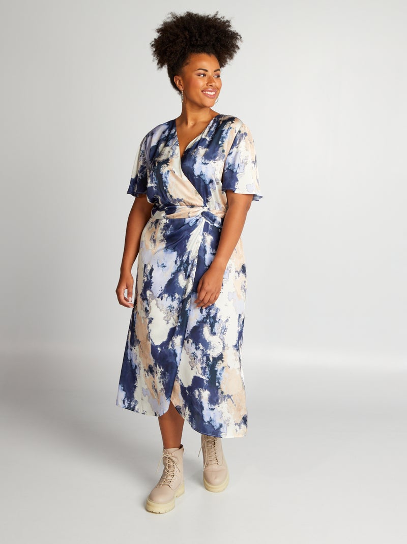 Halflange jurk met korte mouw en tie-dyeprint BLAUW - Kiabi