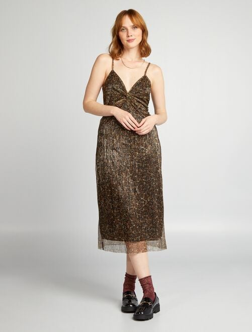 Halflange jurk met luipaardprint en smalle bandjes - Kiabi