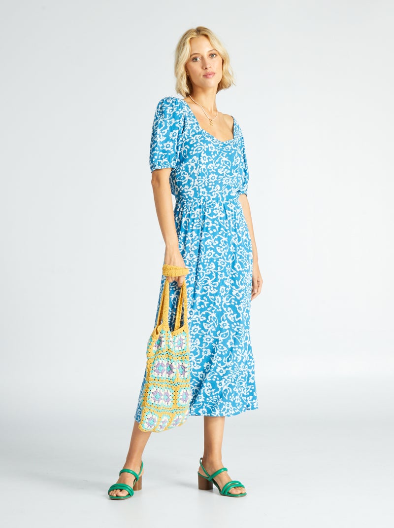 Halflange jurk met motiefje BLAUW - Kiabi