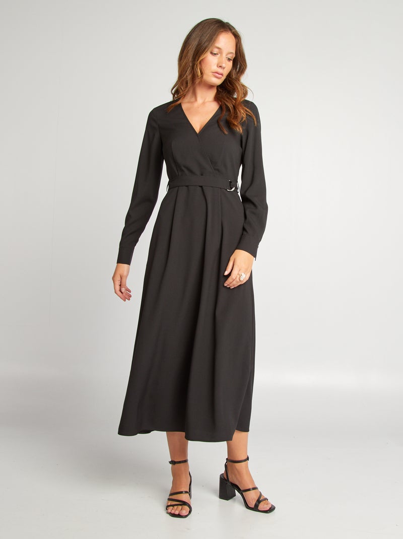 Halflange jurk met overslaghals zwart - Kiabi