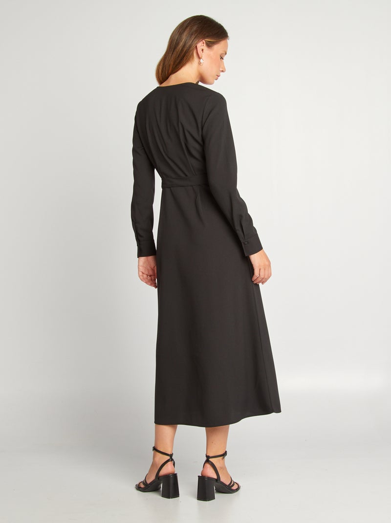 Halflange jurk met overslaghals zwart - Kiabi