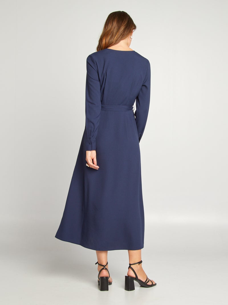 Halflange jurk met overslaghals ZWART - Kiabi