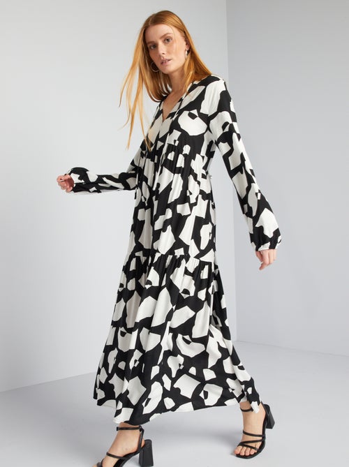 Halflange jurk met print en henleykraag - Kiabi