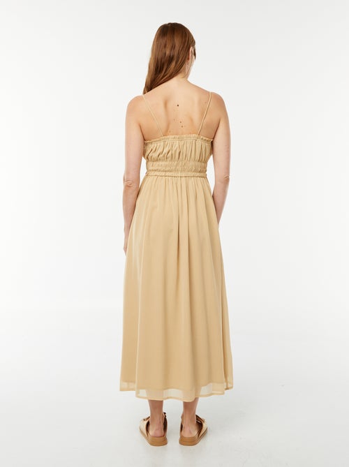 Halflange jurk met smokwerk en smalle bandjes - Kiabi