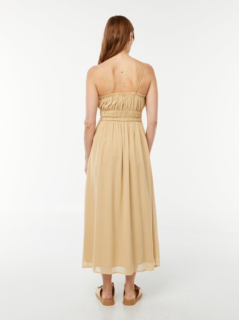 Halflange jurk met smokwerk en smalle bandjes Biege - Kiabi