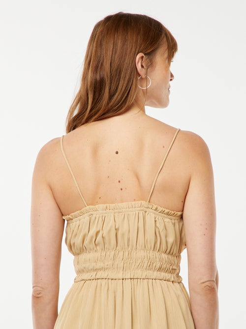 Halflange jurk met smokwerk en smalle bandjes - Kiabi