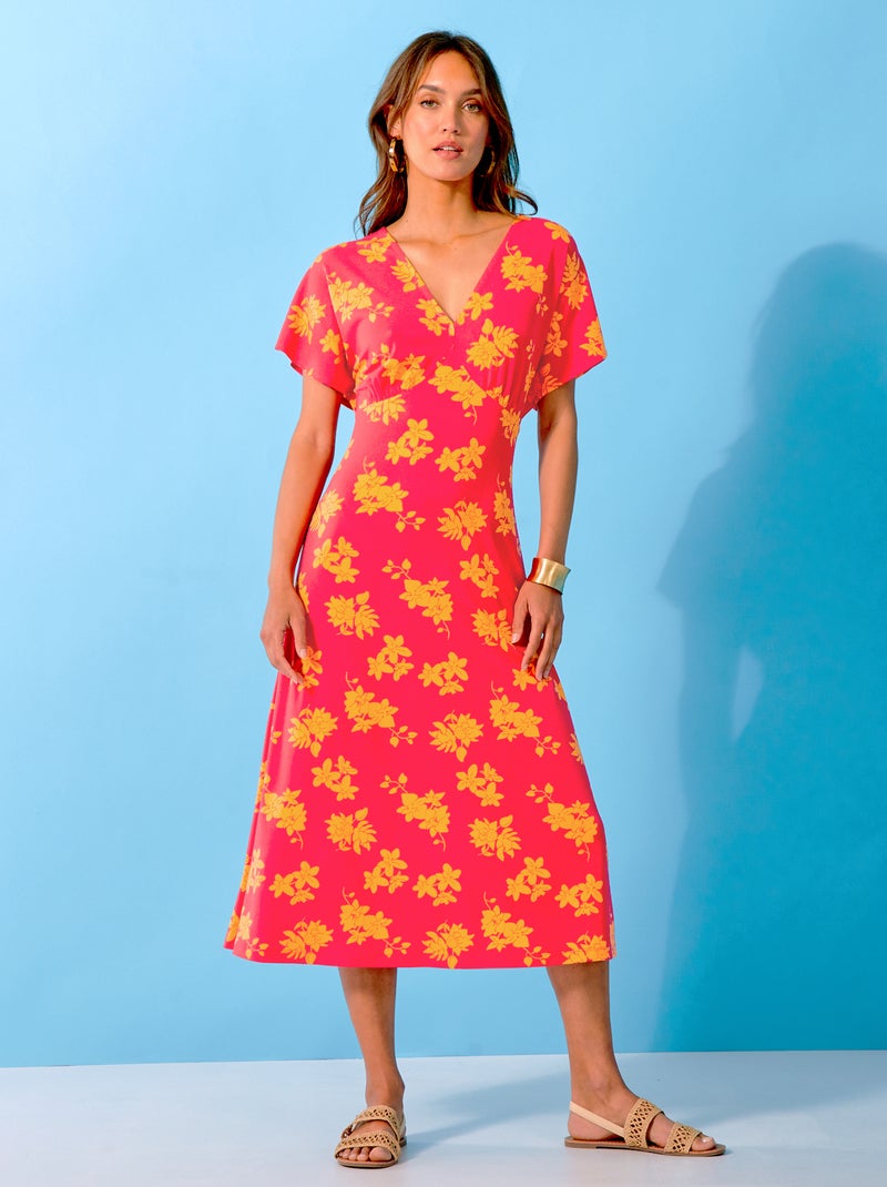 Halflange jurk met V-hals en motiefje ROSE - Kiabi