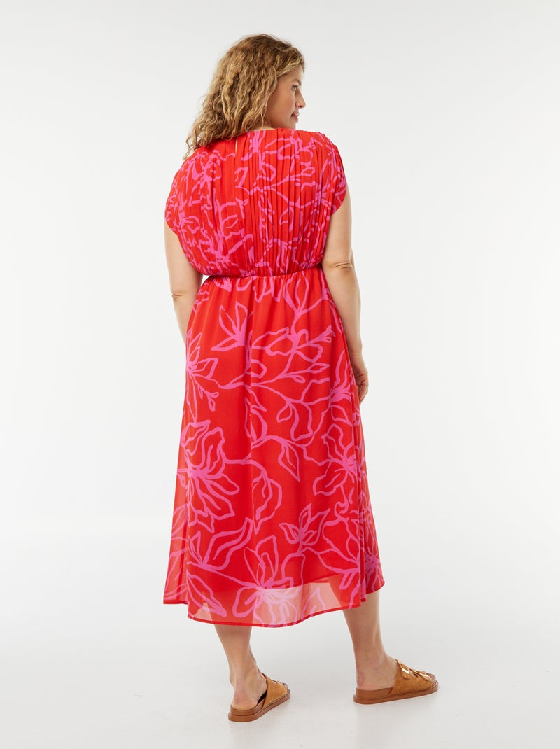 Halflange jurk met wijde armsgaten en lijfje met plooien ROOD - Kiabi