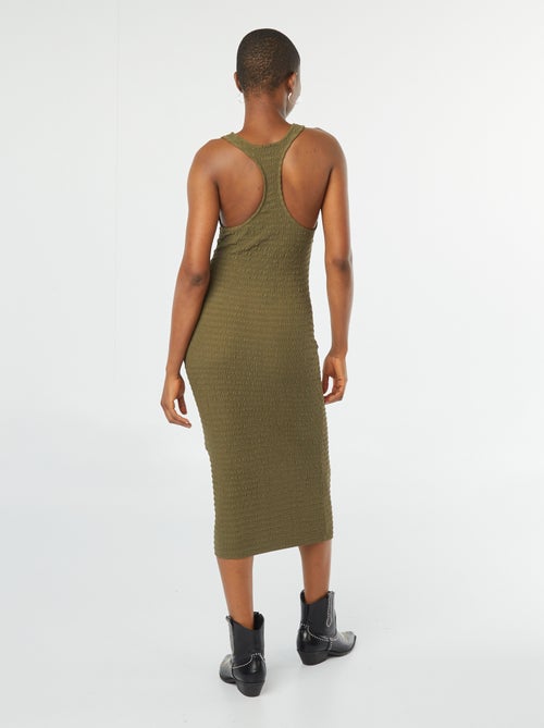 Halflange jurk van gewafelde stretchstof in haltermodel - Kiabi