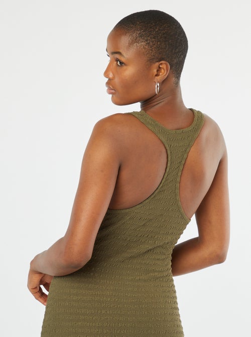 Halflange jurk van gewafelde stretchstof in haltermodel - Kiabi