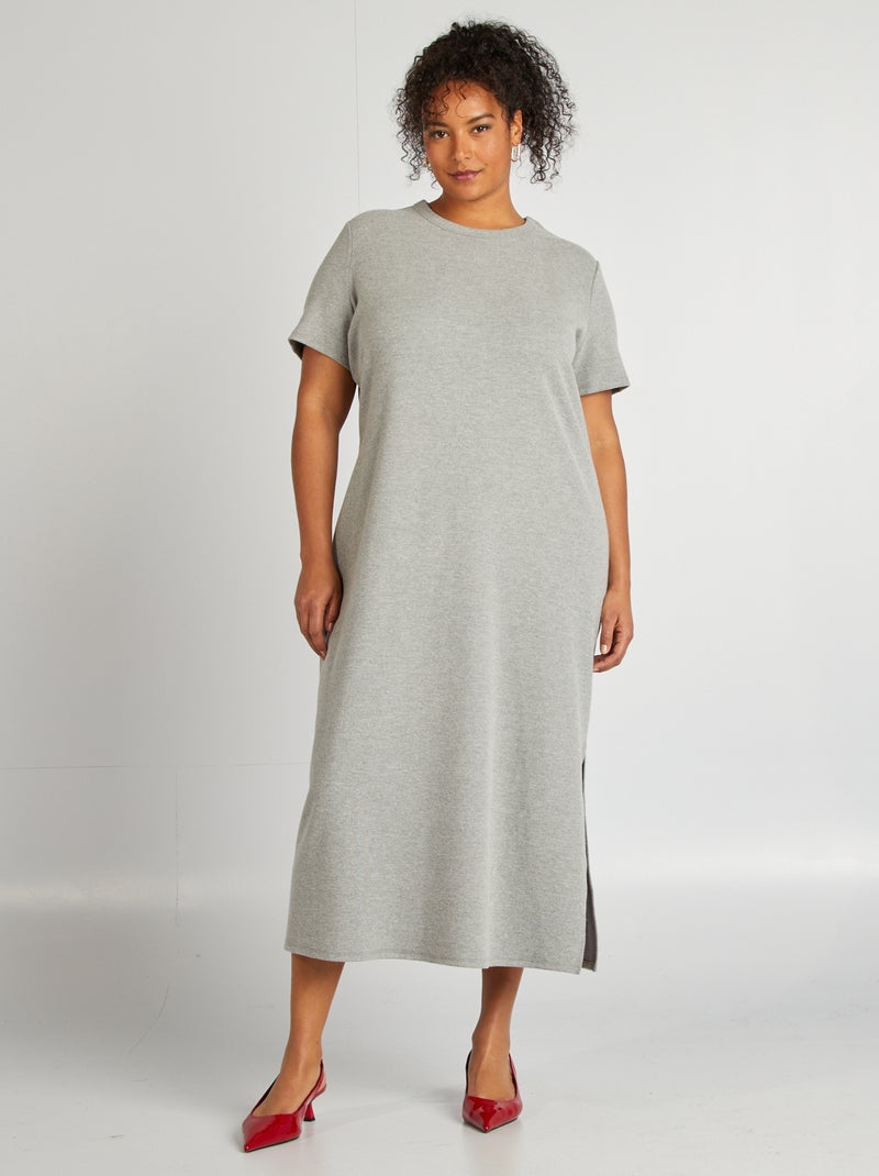 Halflange jurk van ribtricot GRIJS - Kiabi