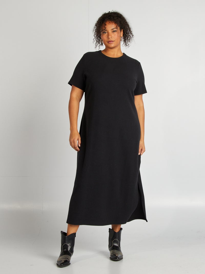 Halflange jurk van ribtricot zwart - Kiabi