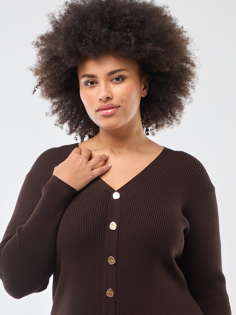 Halflange jurk/vestje van zware ribstof bruin - Kiabi