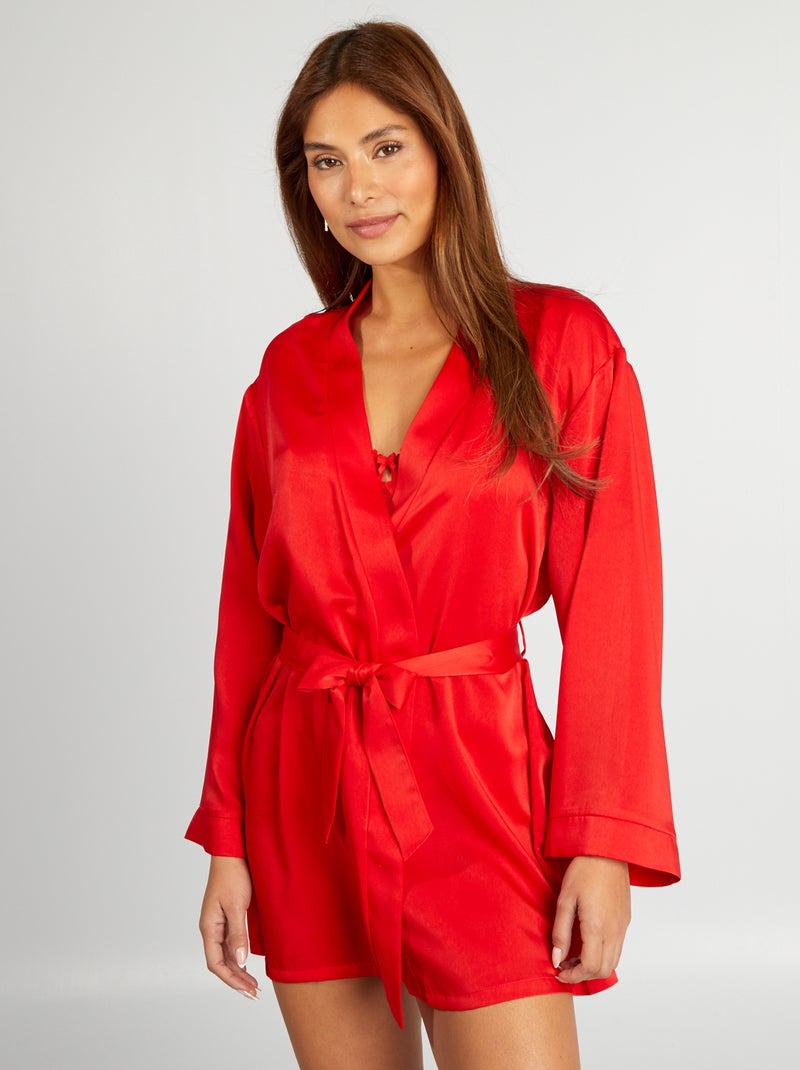 Halflange kimono met satijnglans ROOD - Kiabi
