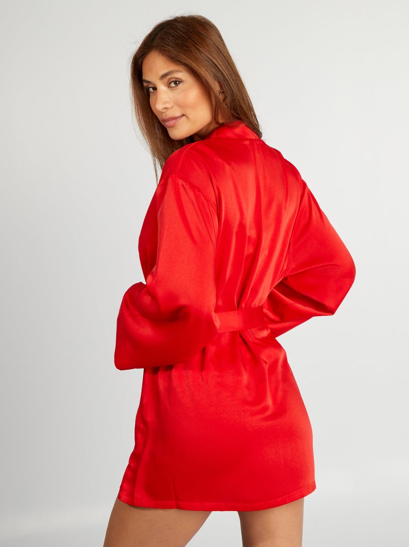 Halflange kimono met satijnglans ROOD - Kiabi