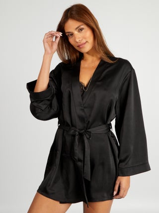 Halflange kimono met satijnglans