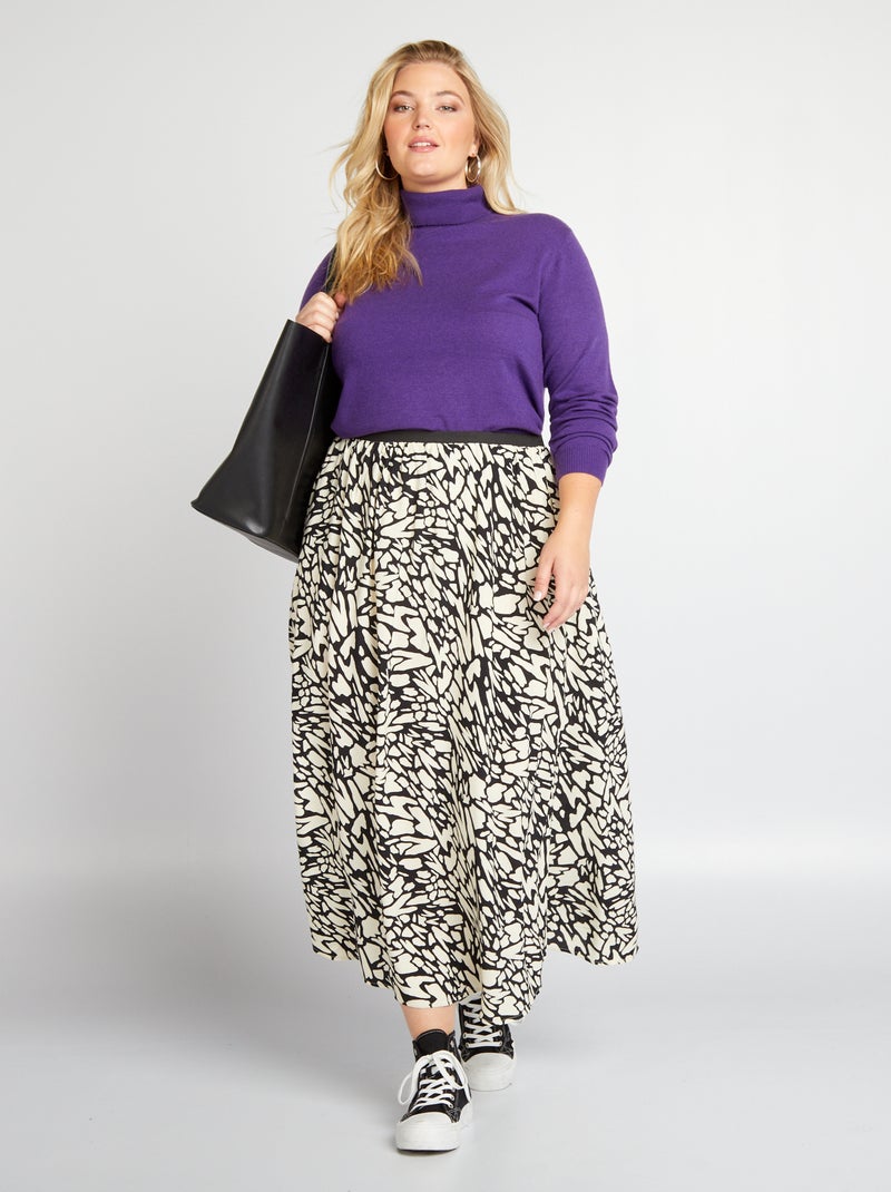 Halflange rok met all-over print ZWART - Kiabi