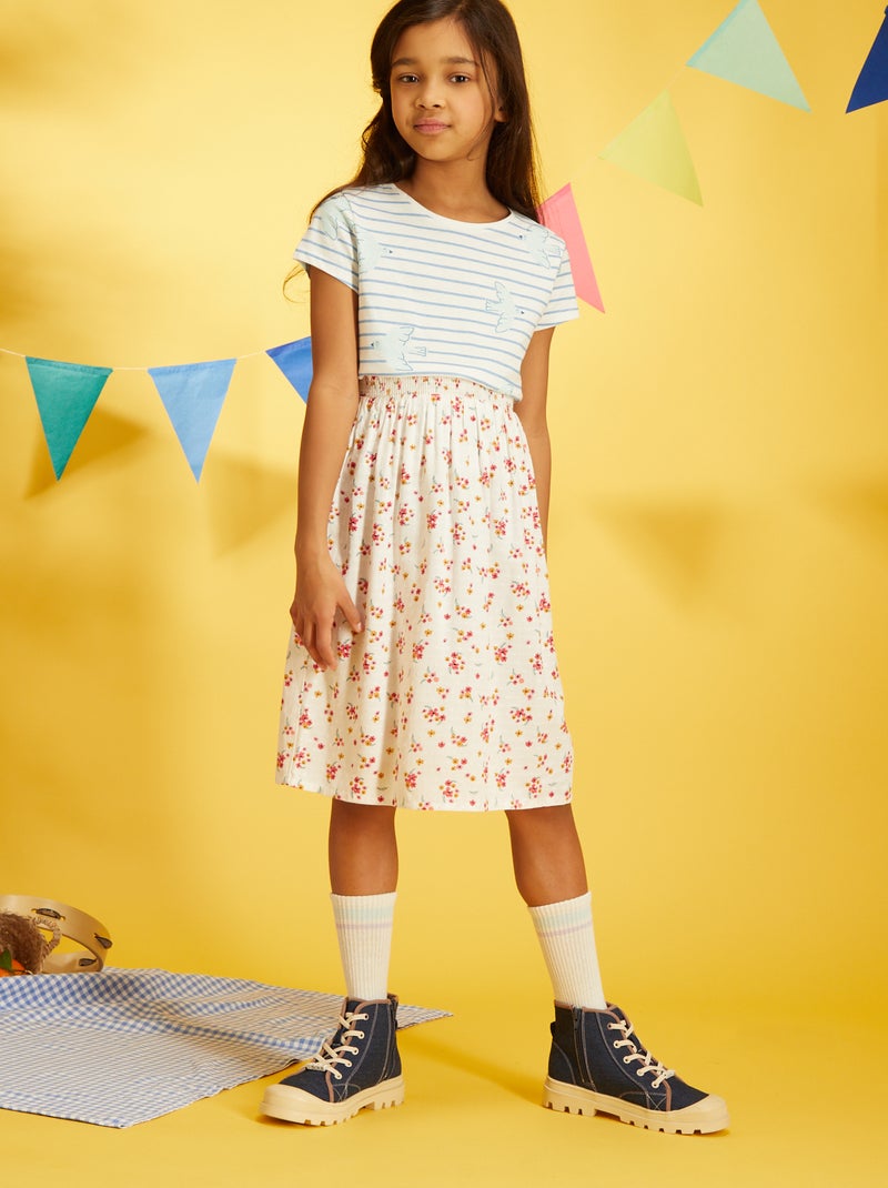 Halflange rok met bloemenprint WIT - Kiabi