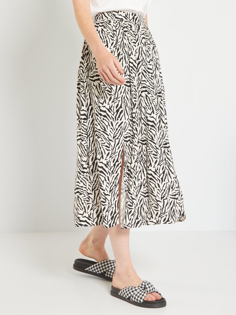 Halflange rok met dierenprint WIT - Kiabi