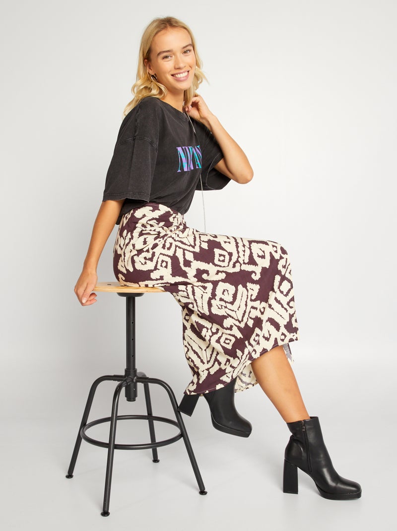 Halflange rok met print Paars - Kiabi