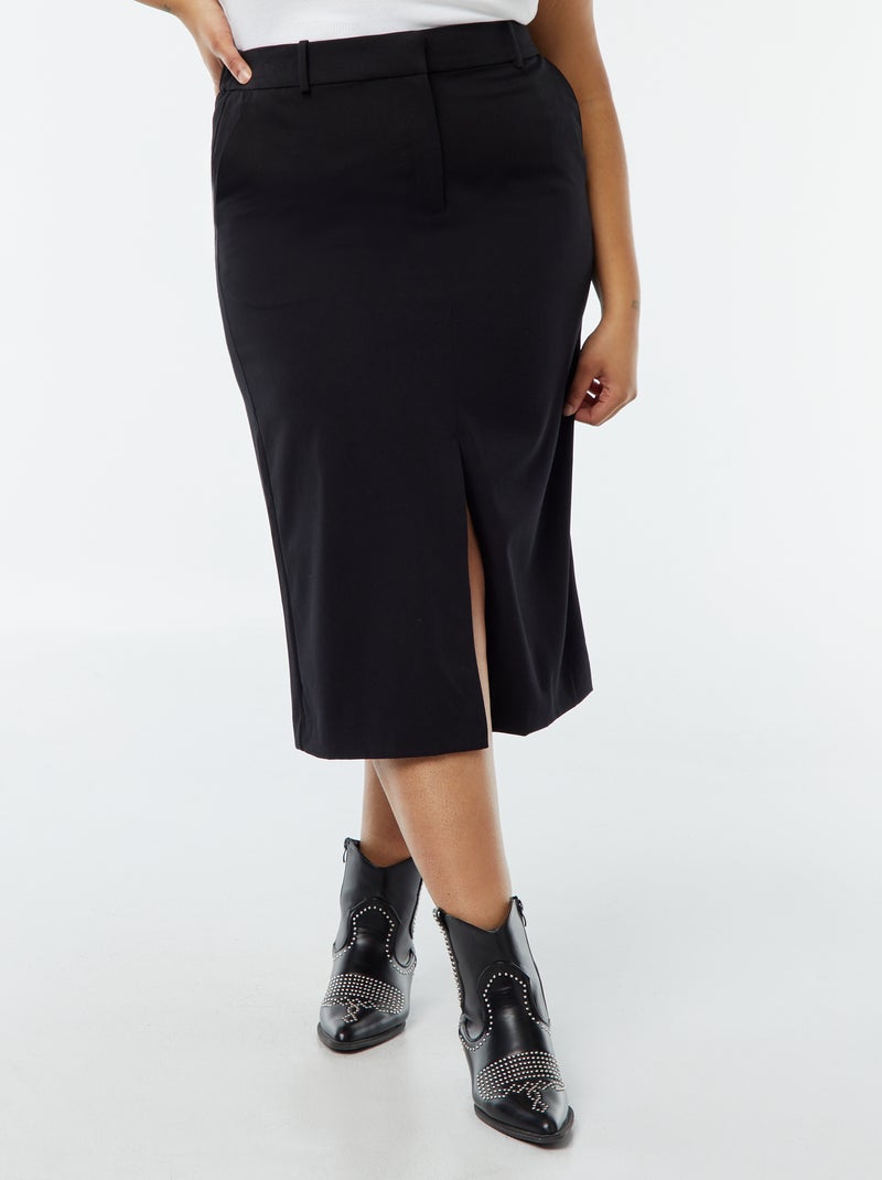 Halflange rok met split aan de voorzijde zwart - Kiabi