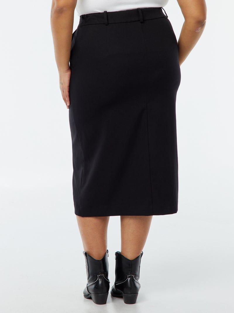 Halflange rok met split aan de voorzijde zwart - Kiabi