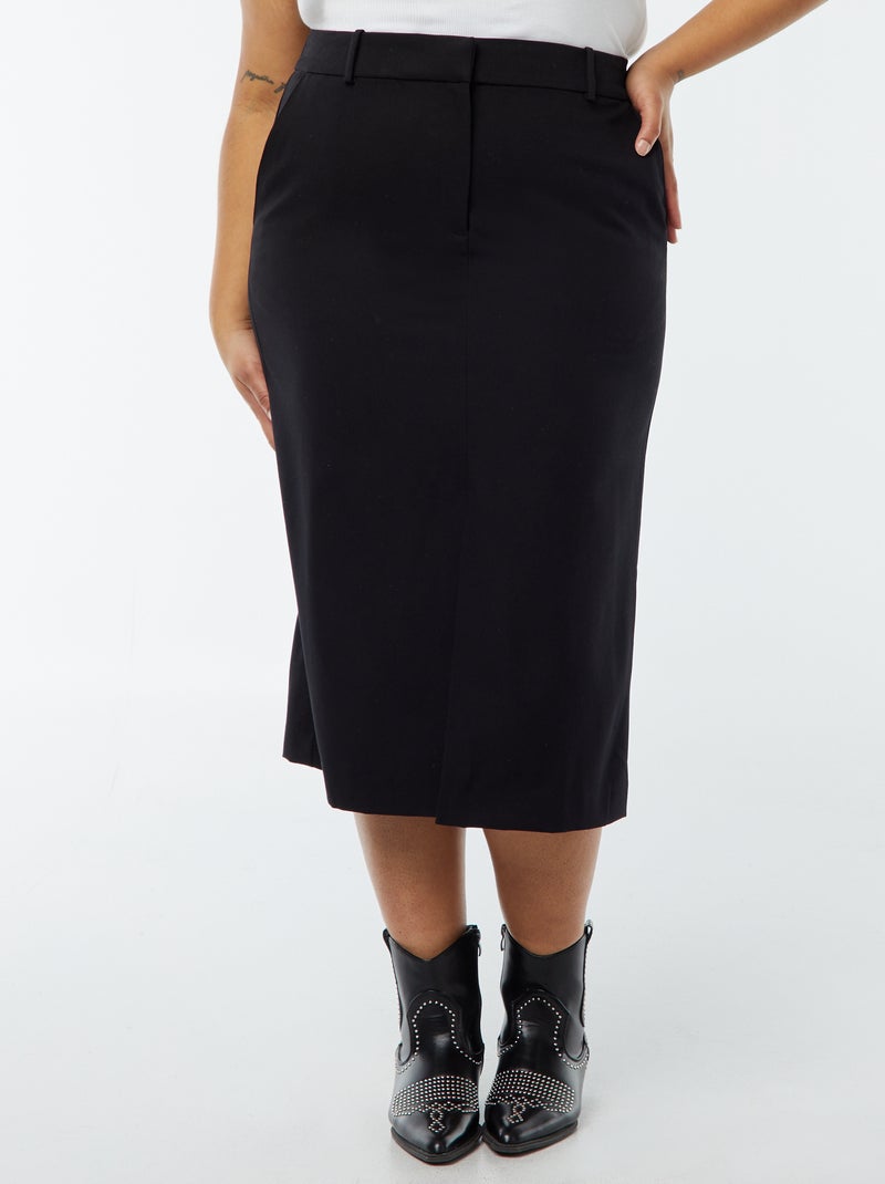 Halflange rok met split aan de voorzijde zwart - Kiabi