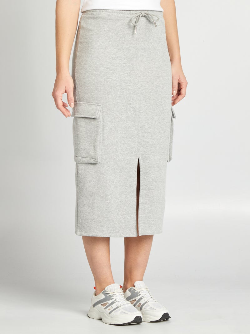 Halflange rok met zakjes in joggingmodel GRIJS - Kiabi