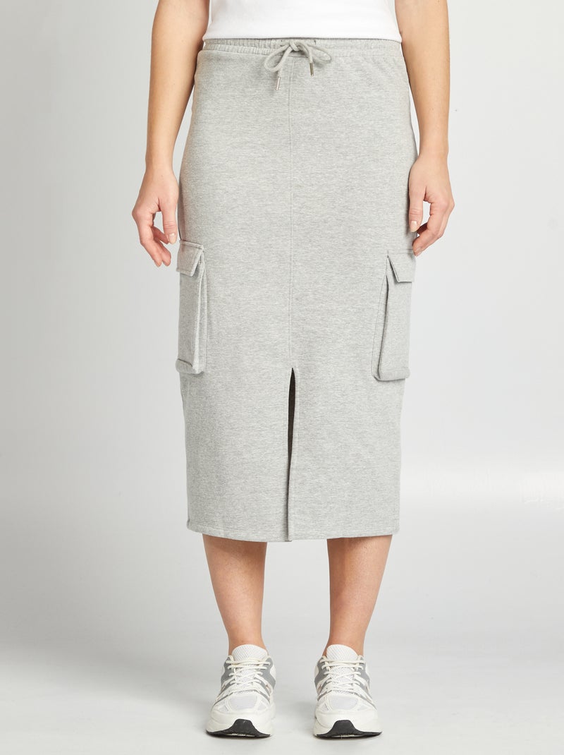 Halflange rok met zakjes in joggingmodel GRIJS - Kiabi