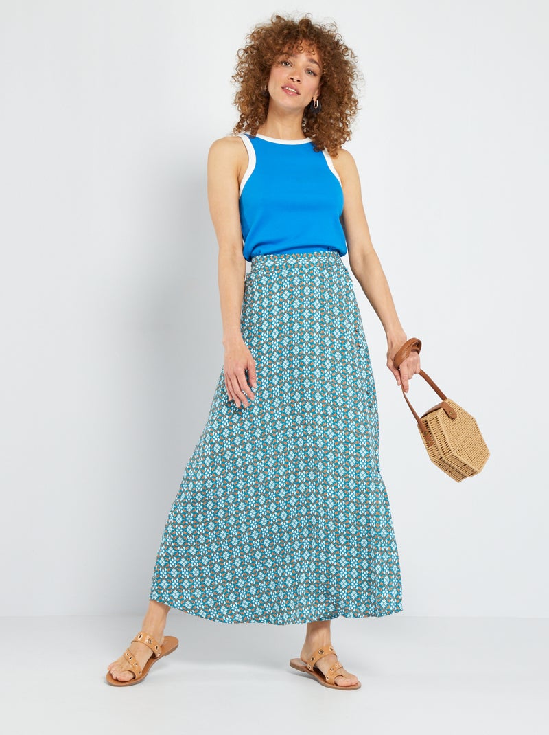 Halflange rok van georgettestof BLAUW - Kiabi