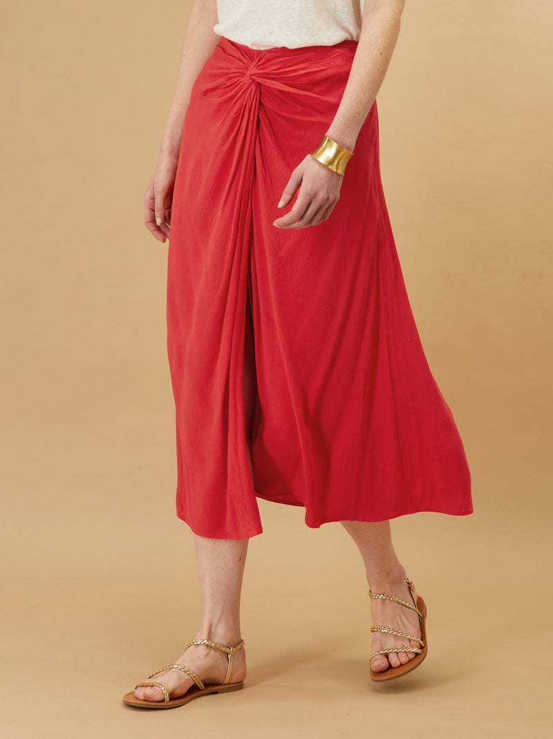 Halflange rok van kreukeltricot ROOD - Kiabi