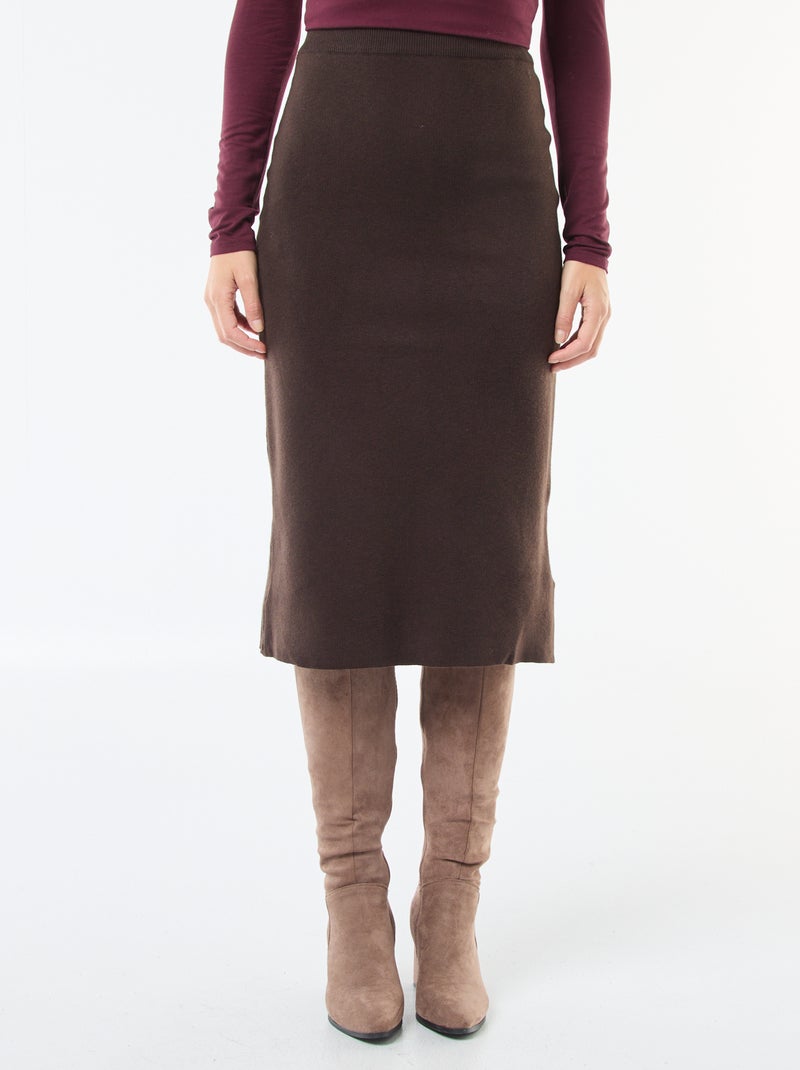 Halflange rok van ottoman-stof bruin - Kiabi