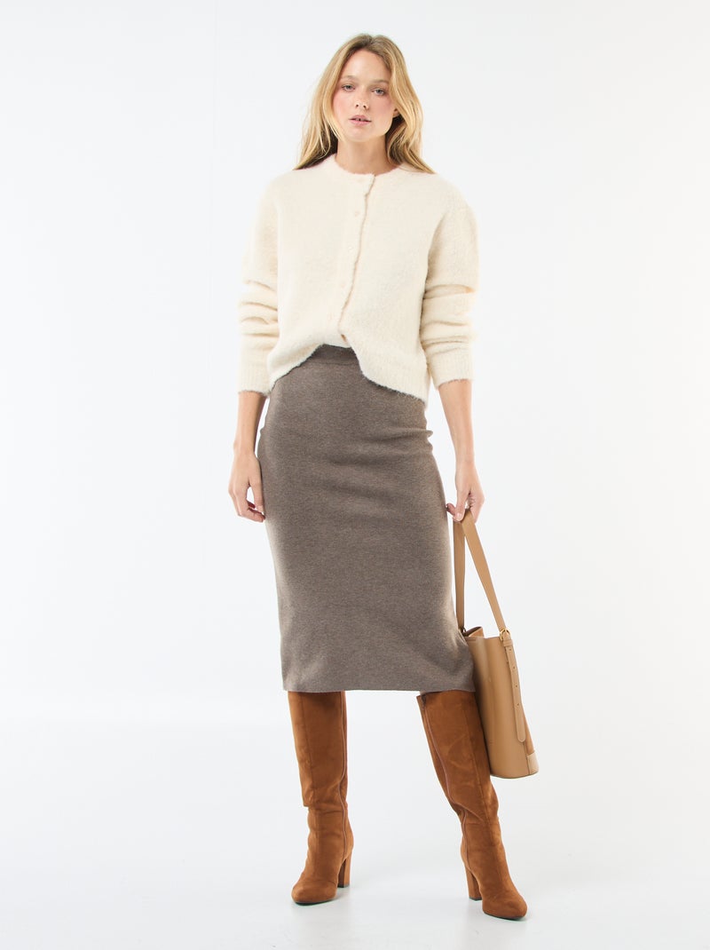 Halflange rok van ottoman-stof Bruin - Kiabi