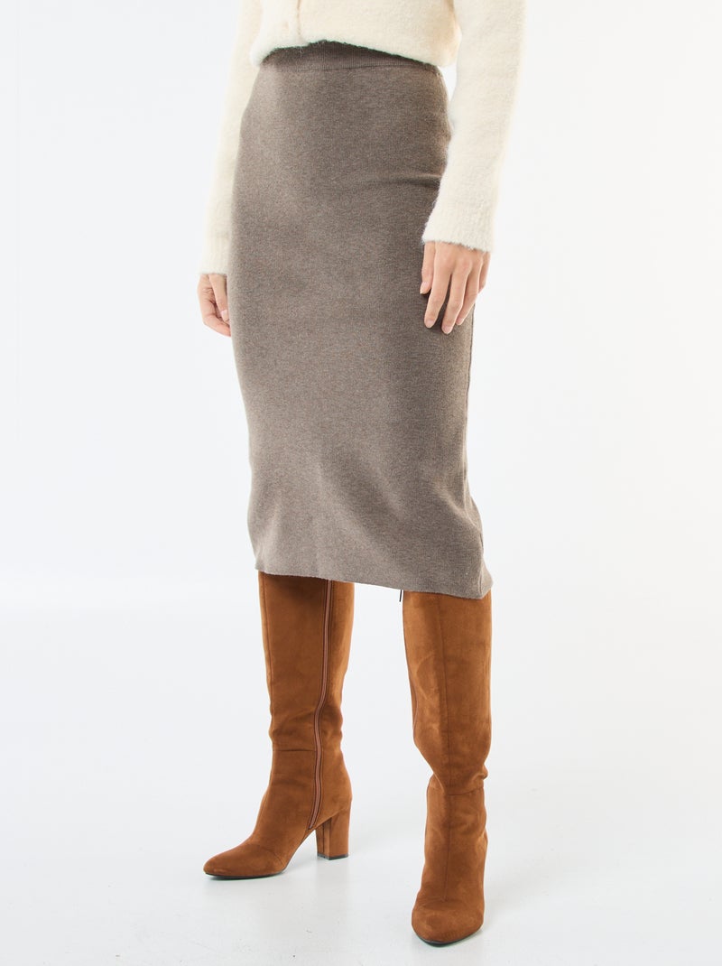 Halflange rok van ottoman-stof Bruin - Kiabi