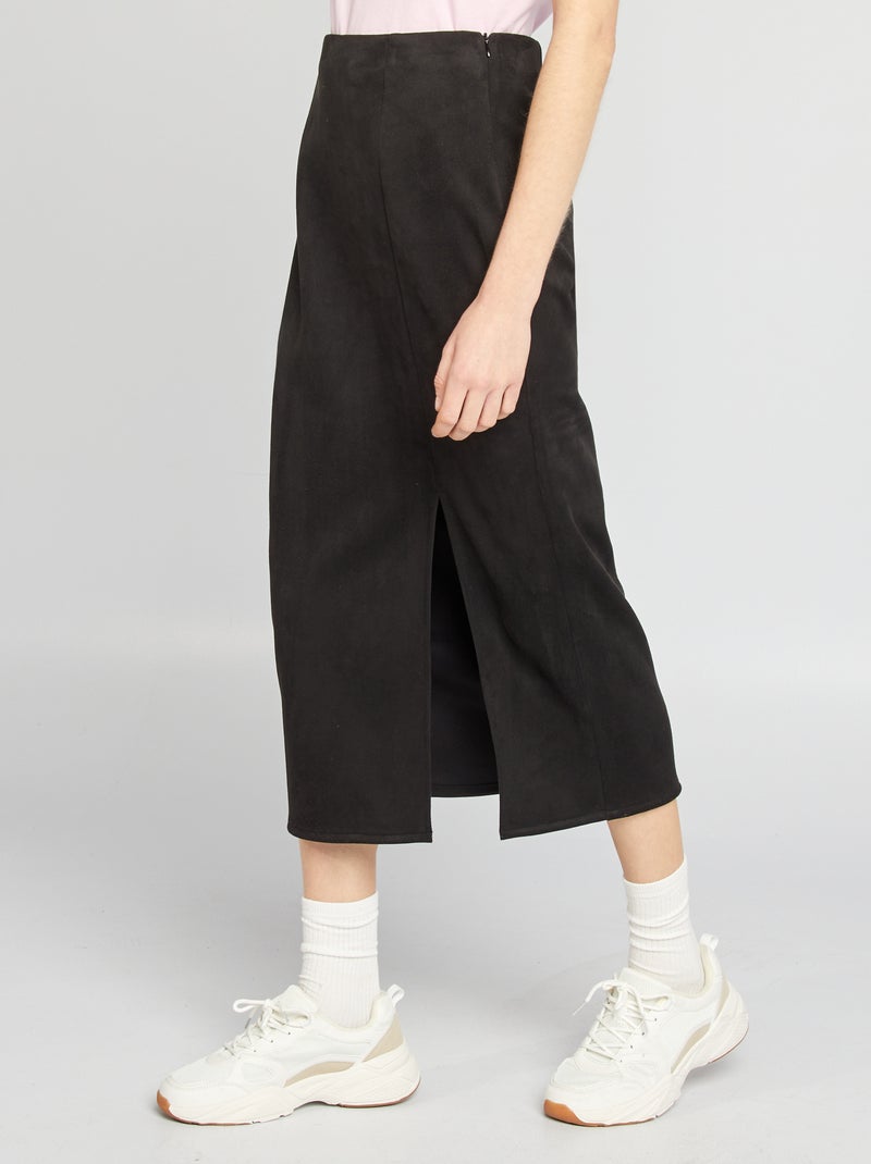 Halflange rok van suèdine zwart - Kiabi