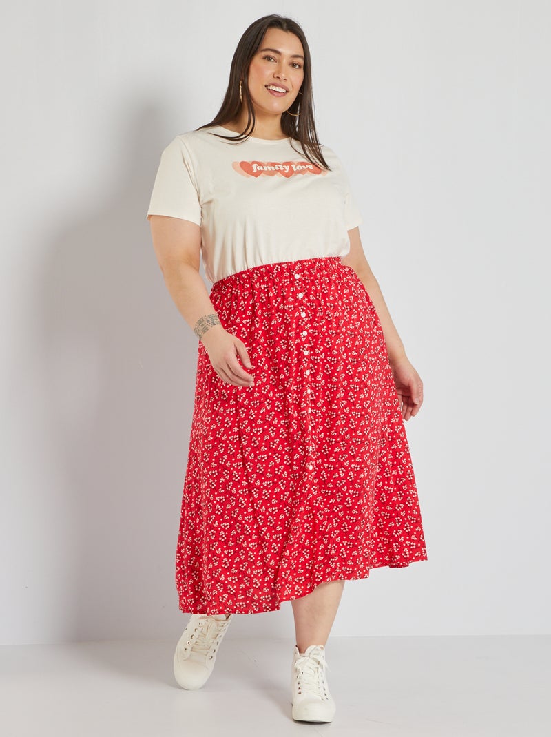 Halflange rok van viscose met bloemenprint ROOD - Kiabi