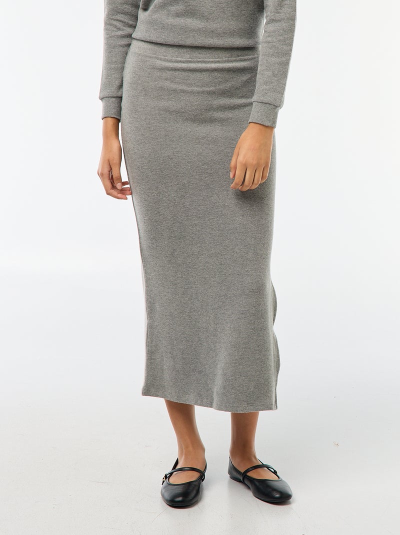 Halflange rok van zacht tricot Grijs - Kiabi
