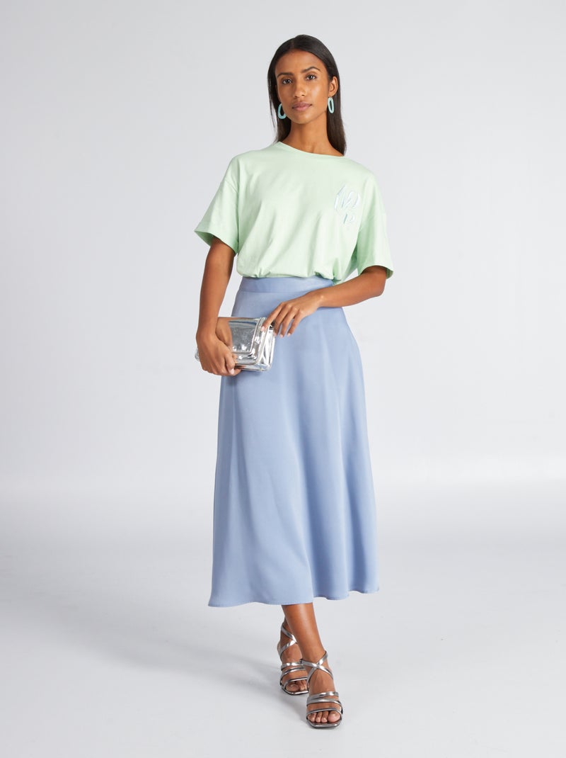 Halflange satijnen rok Blauw - Kiabi