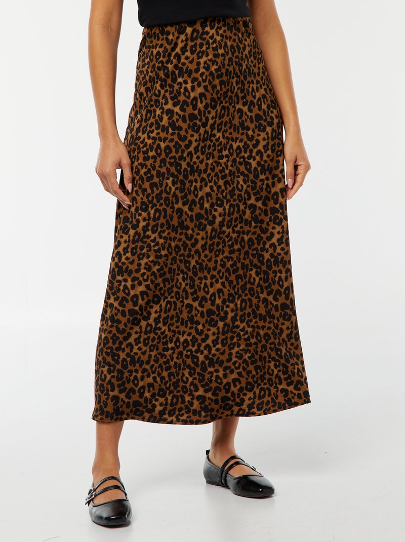 Halflange, satijnen rok BRUIN - Kiabi