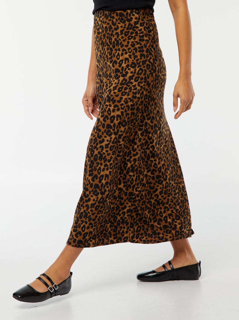 Halflange, satijnen rok BRUIN - Kiabi