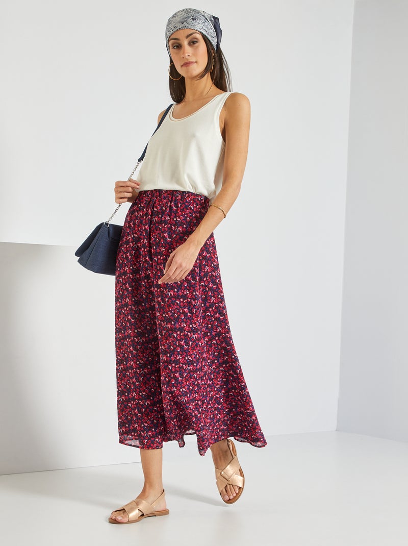Halflange, soepelvallende rok met bloemenprint roze - Kiabi