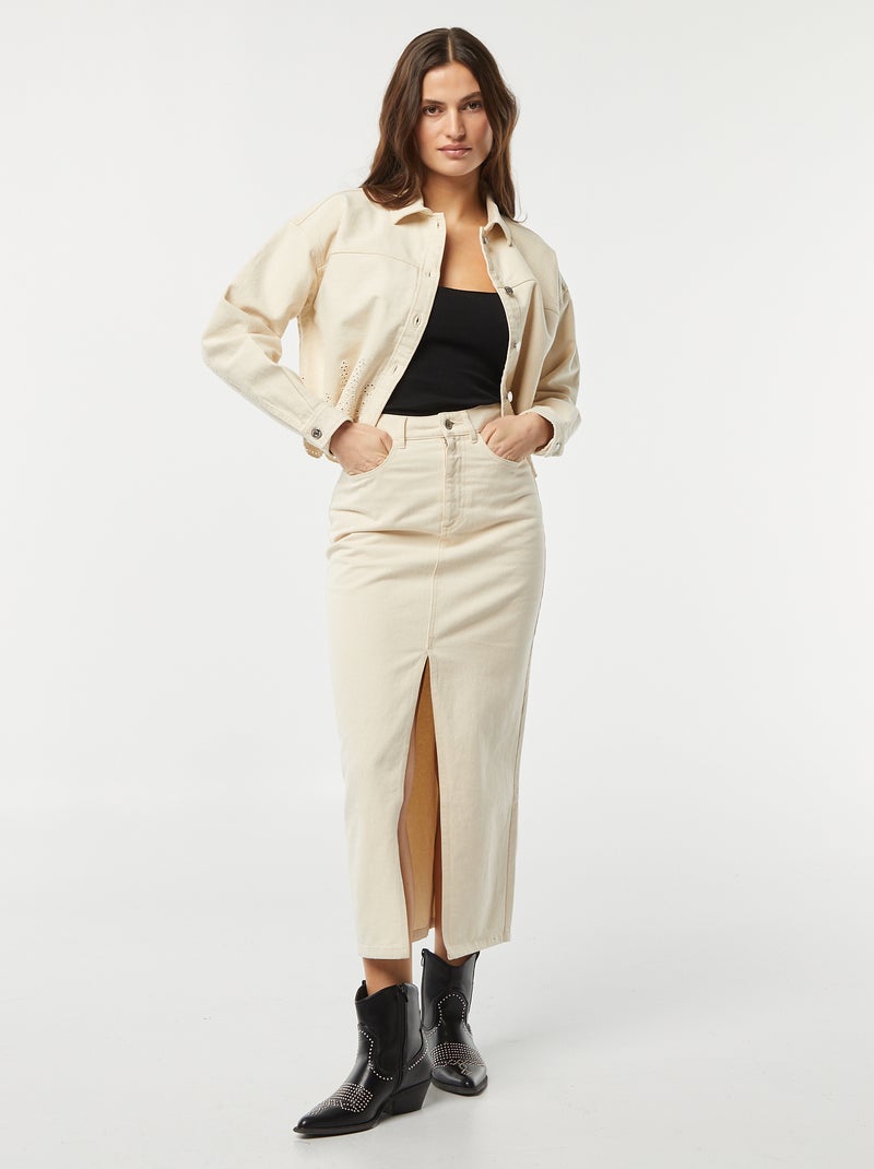 Halflange spijkerrok WIT - Kiabi