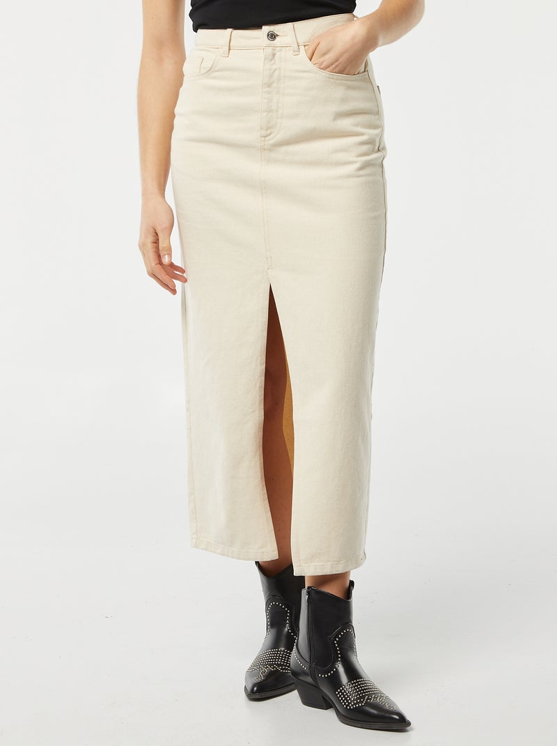 Halflange spijkerrok WIT - Kiabi