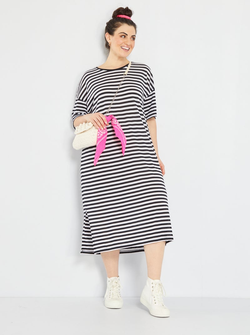 Halflange T-shirtjurk met strepen BLAUW - Kiabi