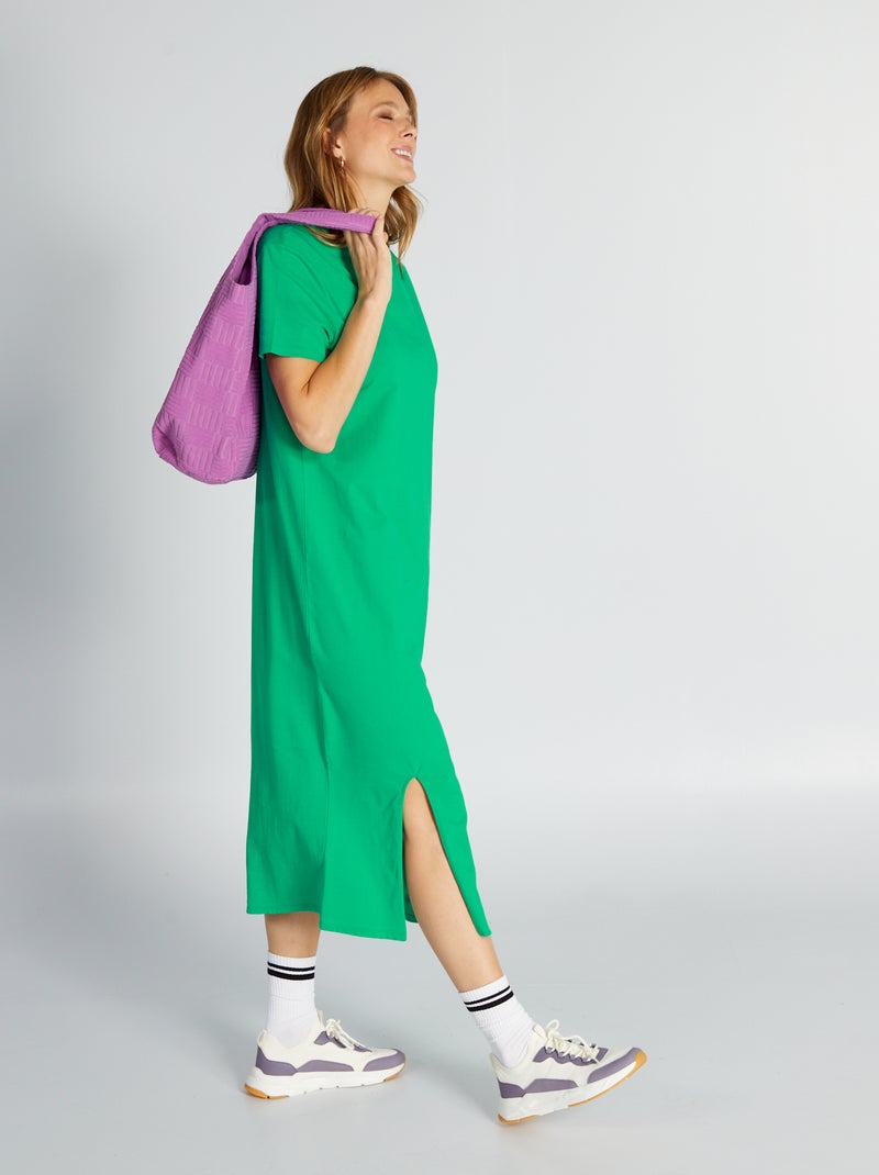 Halflange T-shirtjurk van jersey GROEN - Kiabi