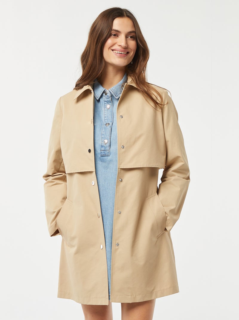 Halflange trenchcoat met drukknopen BIEGE - Kiabi