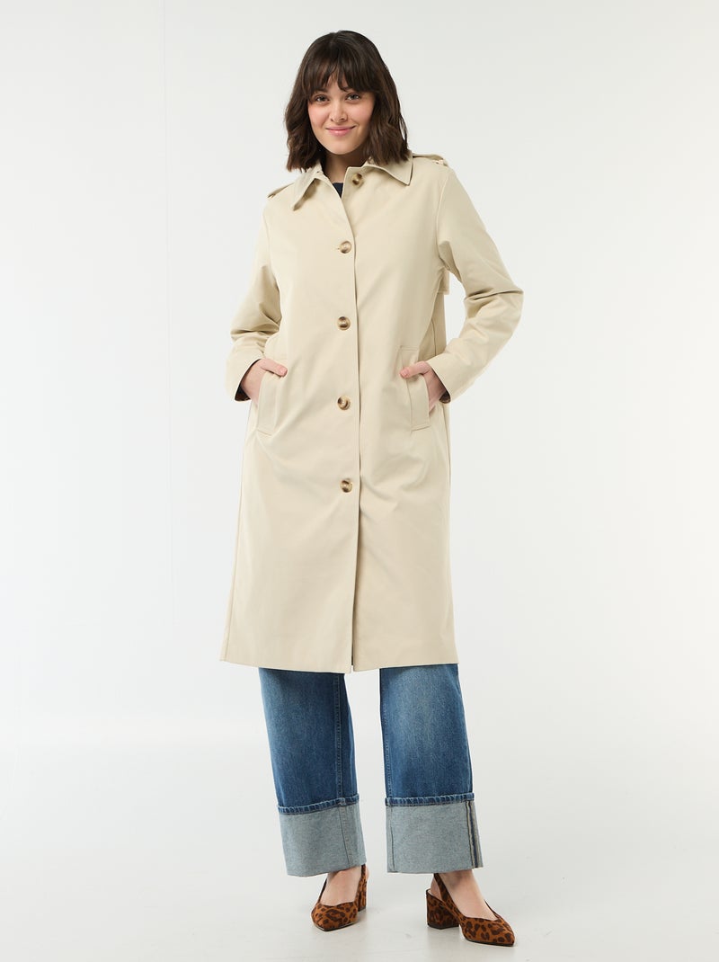 Halflange trenchcoat met puntkraag Biege - Kiabi